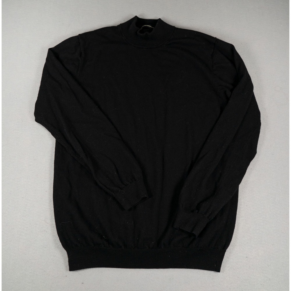 Pronto Uomo Mens Mock Neck Sweater Extra Fine Merino Wool Black 2XLT Tall